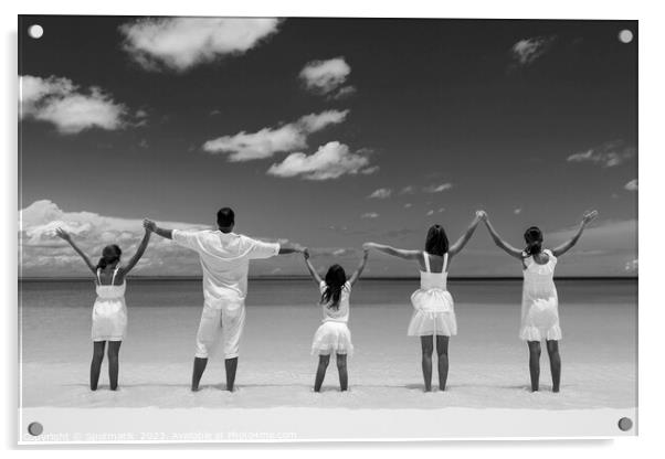 Young Caucasian parents and children beach fun Caribbean Acrylic by Spotmatik 
