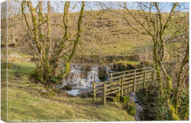 Footbridge and Waterfall on Ettersgill Beck, Teesdale Canvas Print by Richard Laidler