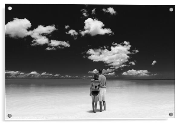 Happy travel couple together on beach holiday Caribbean Acrylic by Spotmatik 