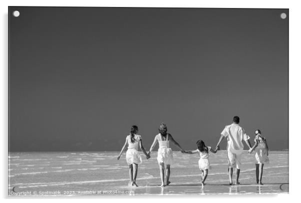 Happy travel family on tropical beach enjoying leisure Acrylic by Spotmatik 