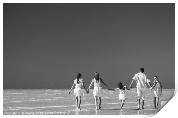 Happy travel family on tropical beach enjoying leisure Print by Spotmatik 