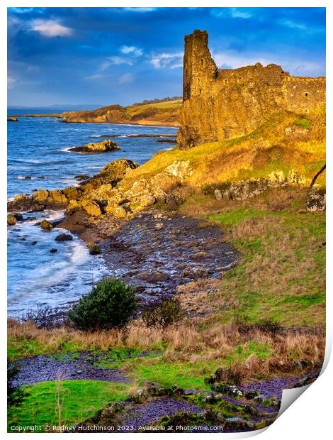 Majestic Dunure Castle at Dusk Print by Rodney Hutchinson