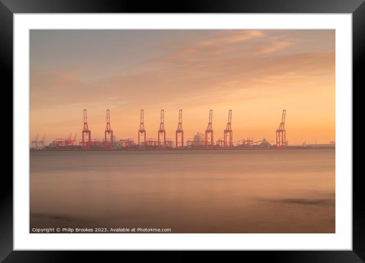 Liverpool Cranes Sunrise Framed Mounted Print by Philip Brookes