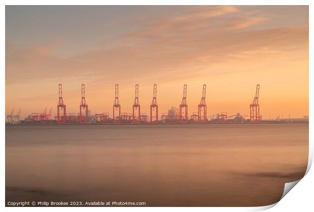 Liverpool Cranes Sunrise Print by Philip Brookes