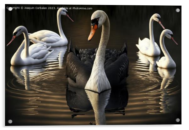 Beautiful illustrated painting, several black swan Acrylic by Joaquin Corbalan