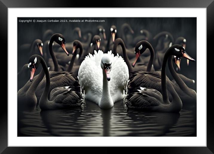 Beautiful illustrated painting, several black swan Framed Mounted Print by Joaquin Corbalan