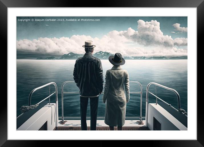 Painting of a couple from behind during their jour Framed Mounted Print by Joaquin Corbalan