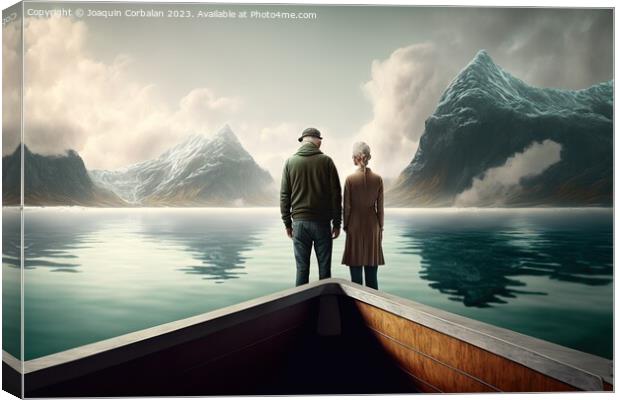 Painting of a couple from behind during their jour Canvas Print by Joaquin Corbalan