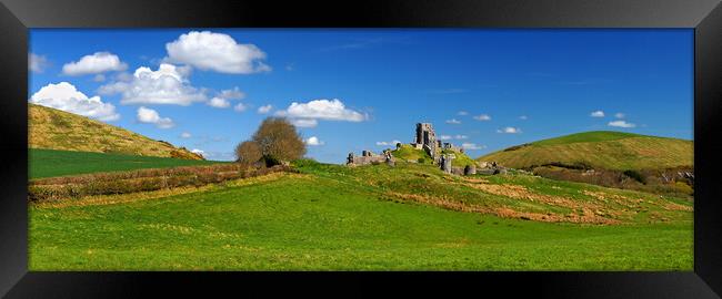 Corfe Castle Panorama Framed Print by Darren Galpin