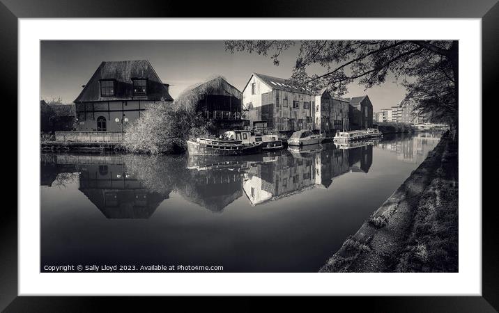 Buildings and boats along the River Wensum Norwich Framed Mounted Print by Sally Lloyd