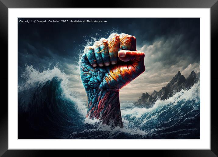 Illustration of the concept of power, a clenched m Framed Mounted Print by Joaquin Corbalan