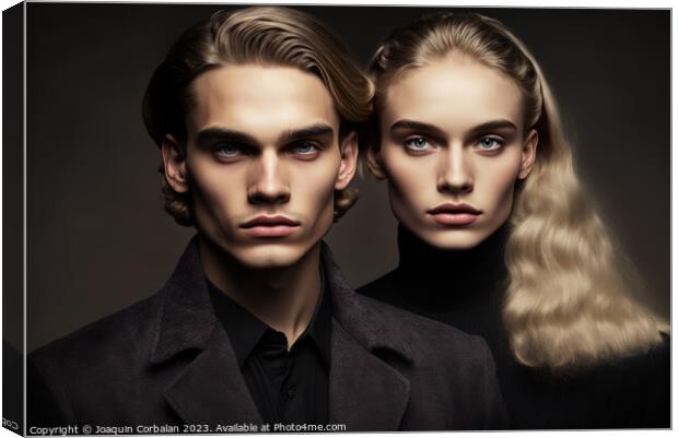 Studio portrait of two twin brothers, models look, Canvas Print by Joaquin Corbalan