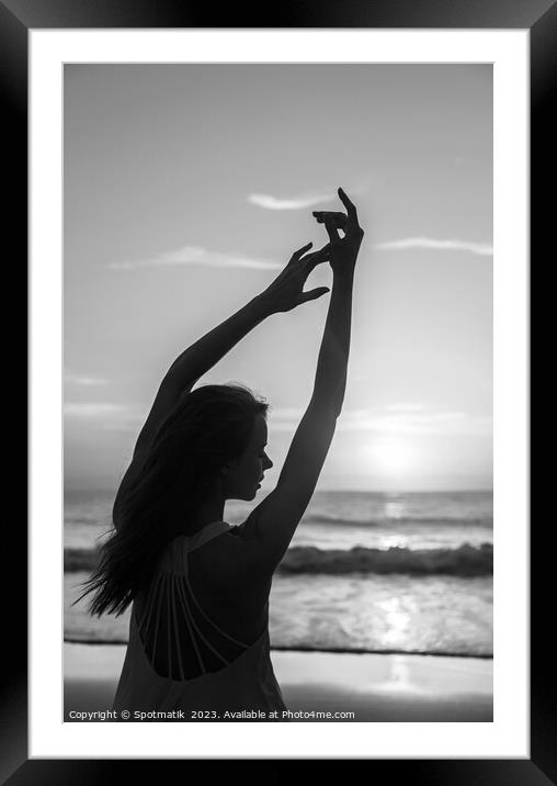 Healthy outdoor lifestyle Bohemian girl dancing on beach Framed Mounted Print by Spotmatik 