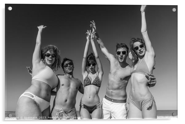 Beach party fun friends in swimwear enjoying vacation Acrylic by Spotmatik 