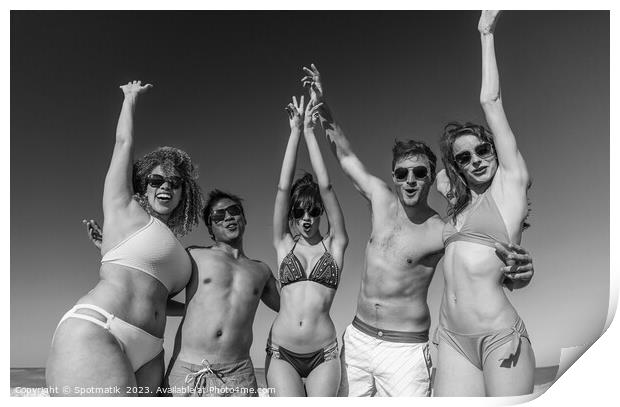 Beach party fun friends in swimwear enjoying vacation Print by Spotmatik 