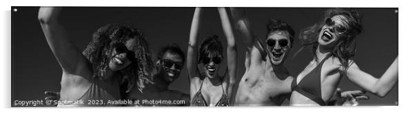 Panoramic view of friends having fun on beach Acrylic by Spotmatik 