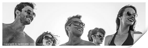Panoramic view of smiling young friends in sunglasses Print by Spotmatik 