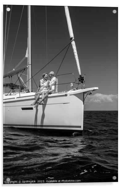 Loving retired couple relaxing together on luxury yacht Acrylic by Spotmatik 