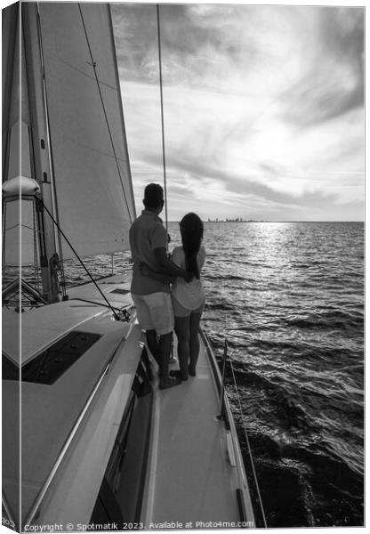 Sunrise view for Latin American couple on yacht Canvas Print by Spotmatik 