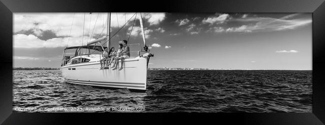 Panoramic Latin American family sailing yacht on luxury vacation Framed Print by Spotmatik 