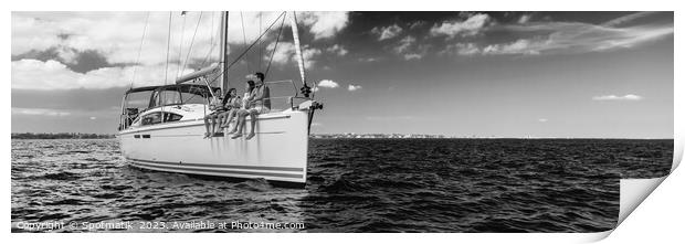 Panoramic Latin American family sailing yacht on luxury vacation Print by Spotmatik 