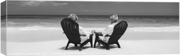 Panoramic senior couple enjoying tranquility on tropical island Canvas Print by Spotmatik 