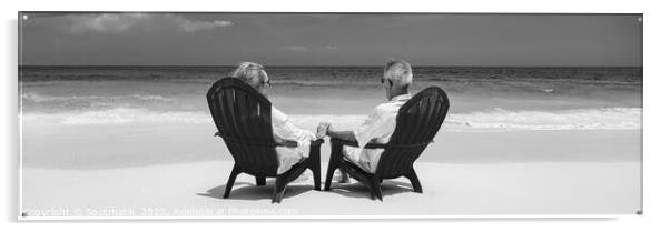 Panoramic senior couple enjoying tranquility on tropical island Acrylic by Spotmatik 