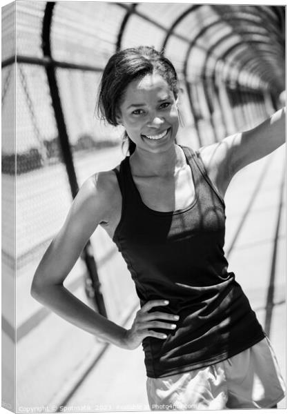 Portrait of African American girl resting during exercise Canvas Print by Spotmatik 