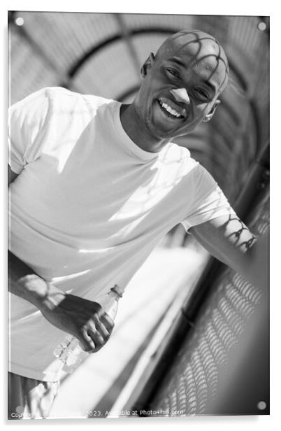 Portrait of African American male with water bottle Acrylic by Spotmatik 