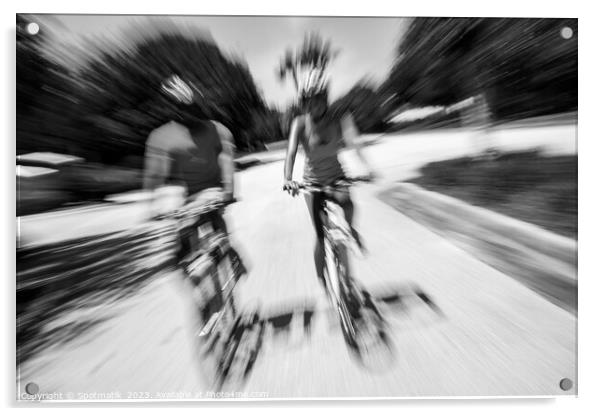 Afro American cyclists riding bikes in motion blur Acrylic by Spotmatik 