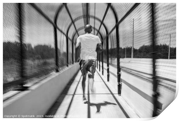 Solo African American man running through covered walkway Print by Spotmatik 