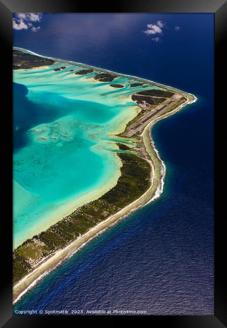Aerial Bora Bora South Pacific Ocean vacation Island Framed Print by Spotmatik 