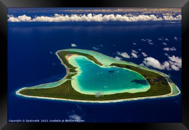 Aerial Tupai Island French Polynesia South Pacific Ocean Framed Print by Spotmatik 