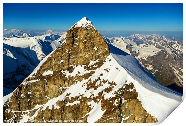 Aerial view of Switzerland mountain Peak cliff face Print by Spotmatik 