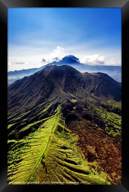 Aerial Mt Batur Mt Abang Volcano Bali Indonesia Framed Print by Spotmatik 