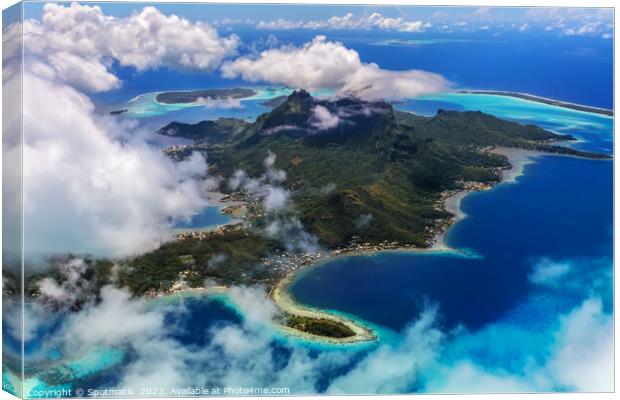 Aerial Bora Bora Island French Polynesia Pacific Atoll  Canvas Print by Spotmatik 