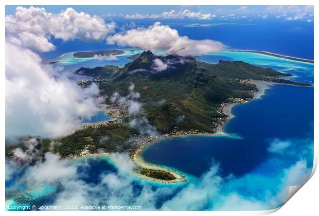 Aerial Bora Bora Island French Polynesia Pacific Atoll  Print by Spotmatik 