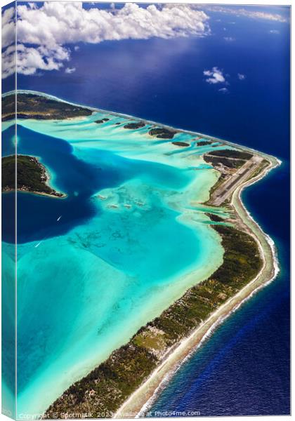 Aerial Bora Bora French Polynesia Pacific Atoll Archipelago Canvas Print by Spotmatik 