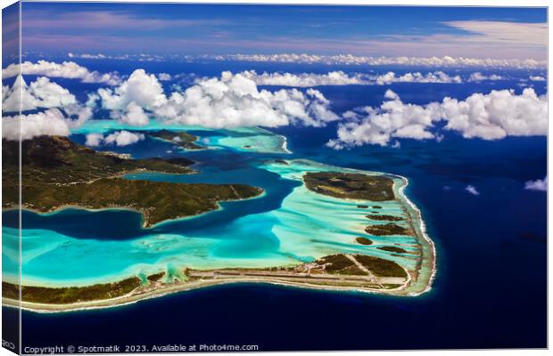 Aerial Bora Bora a luxury Tahitian Pacific Island  Canvas Print by Spotmatik 