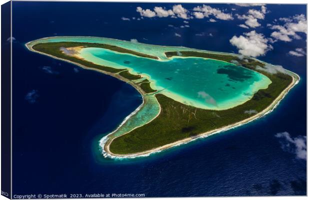 Aerial Tupai French Polynesia Heart Island Ocean Paradise  Canvas Print by Spotmatik 