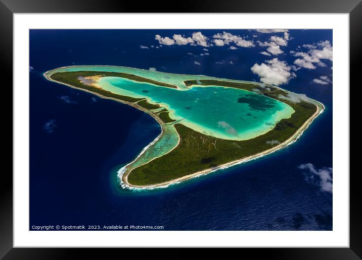 Aerial Tupai French Polynesia Heart Island Ocean Paradise  Framed Mounted Print by Spotmatik 