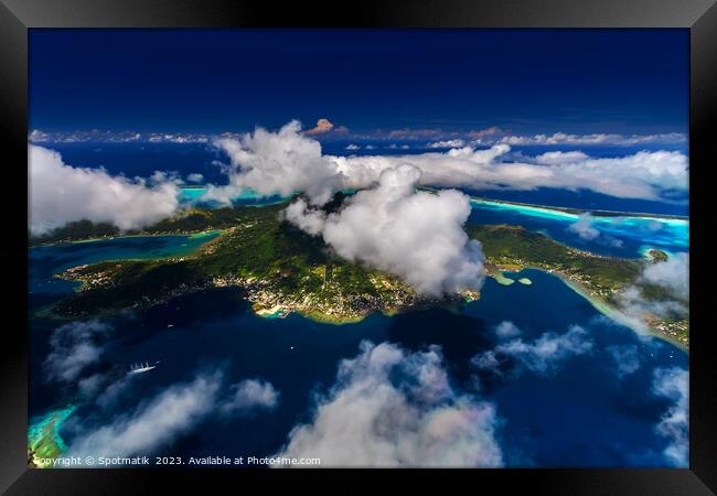 Aerial Bora Bora a luxury Tahitian Pacific Island  Framed Print by Spotmatik 