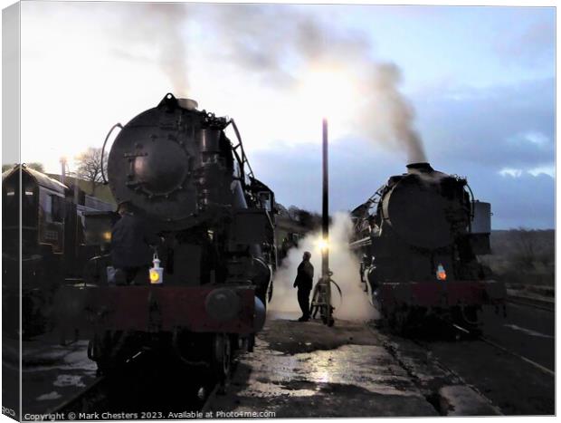 Early Morning Steam Train Excitement Canvas Print by Mark Chesters