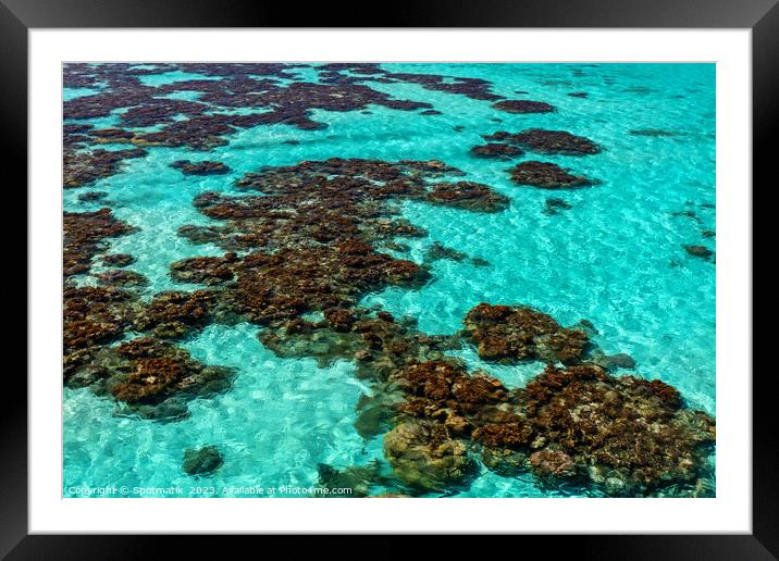 Aerial Coral Reef Lagoon Island Bora Bora  Framed Mounted Print by Spotmatik 