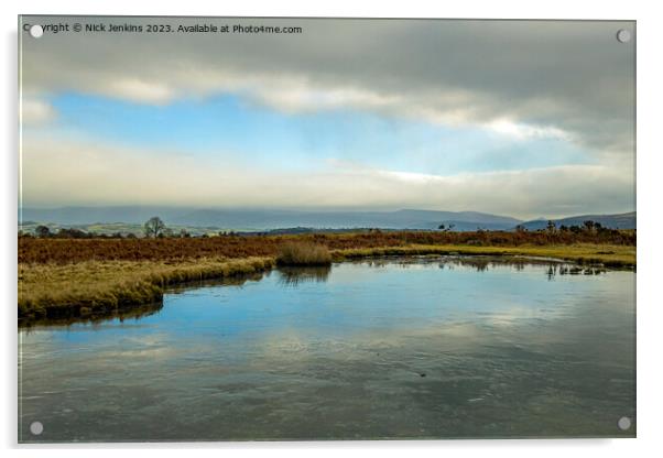 Large Pond on Mynydd Illtyd Common Brecon Beacons Winter Acrylic by Nick Jenkins