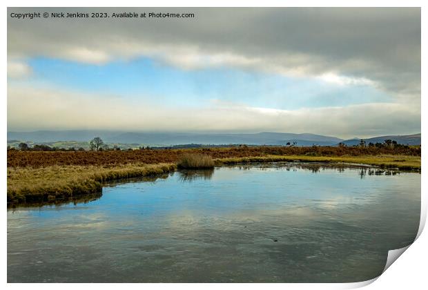 Large Pond on Mynydd Illtyd Common Brecon Beacons Winter Print by Nick Jenkins