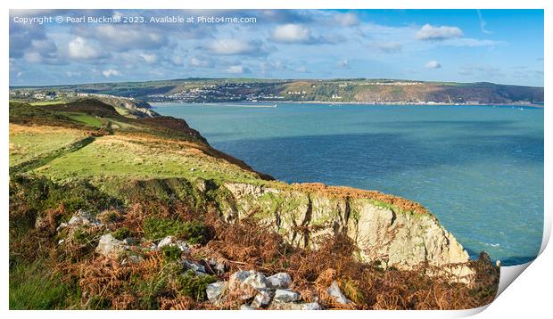 Fishguard Bay Pembrokeshire Coastal Path Panorama  Print by Pearl Bucknall