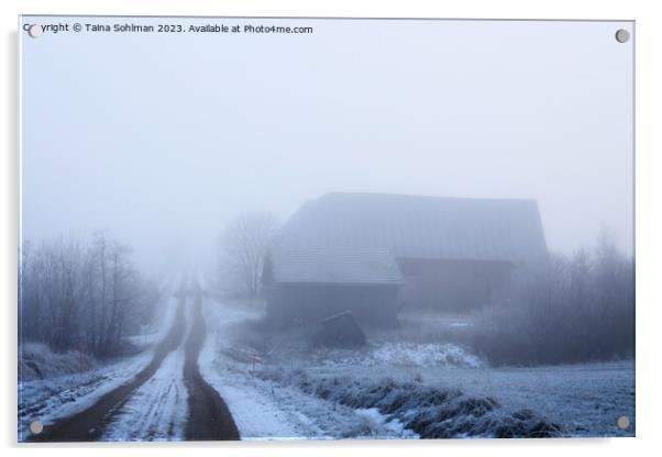 Rural Road Into the Fog Acrylic by Taina Sohlman