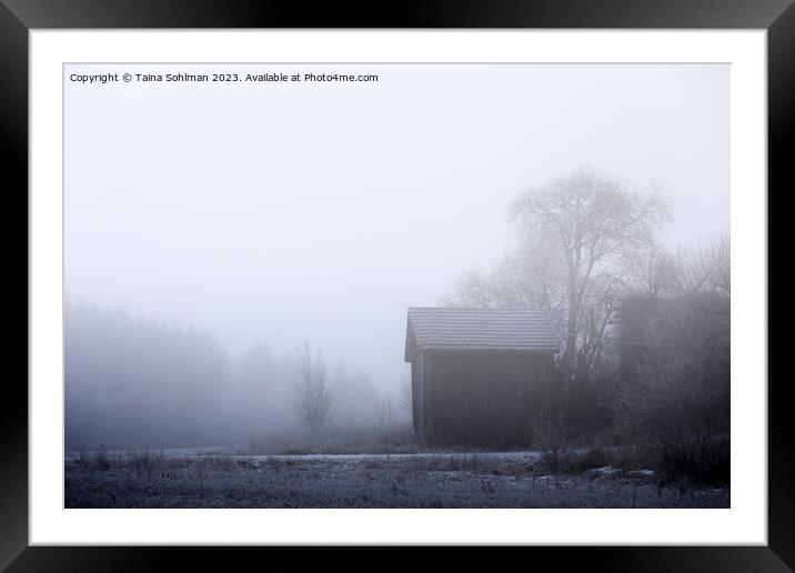 Old Barn on a Foggy Winter Morning Framed Mounted Print by Taina Sohlman