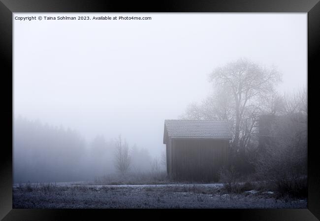 Old Barn on a Foggy Winter Morning Framed Print by Taina Sohlman